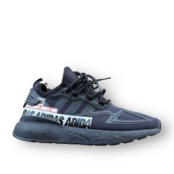 Adidas ZX 2K Boost Bold Logo Graphic Black Running Shoes Men's Size 6 - Picture 1 of 10